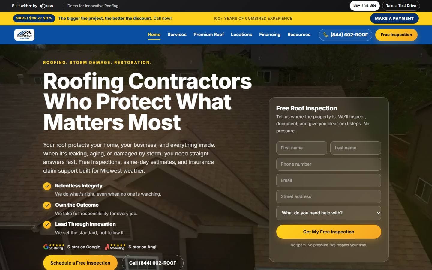 Innovative Roofing new Claude AI website