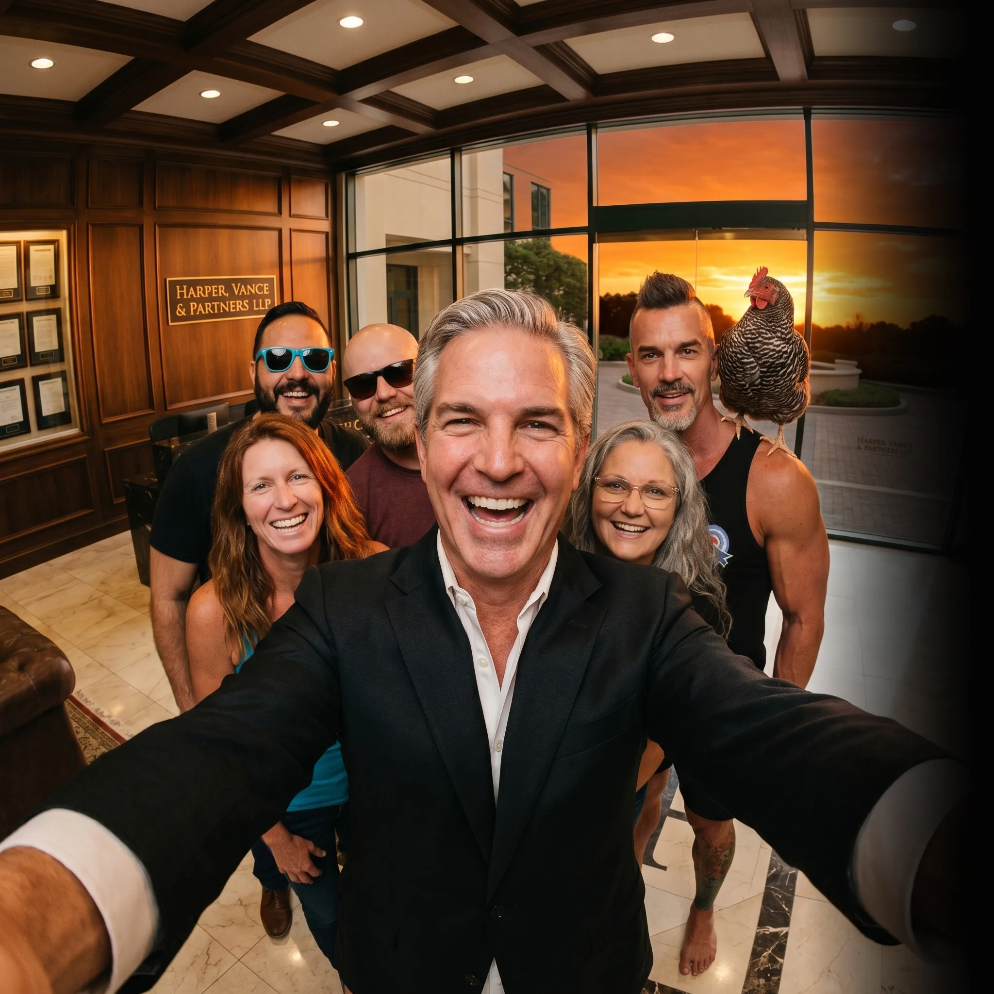 First Coast legal crew selfie at sunset — social media for attorneys