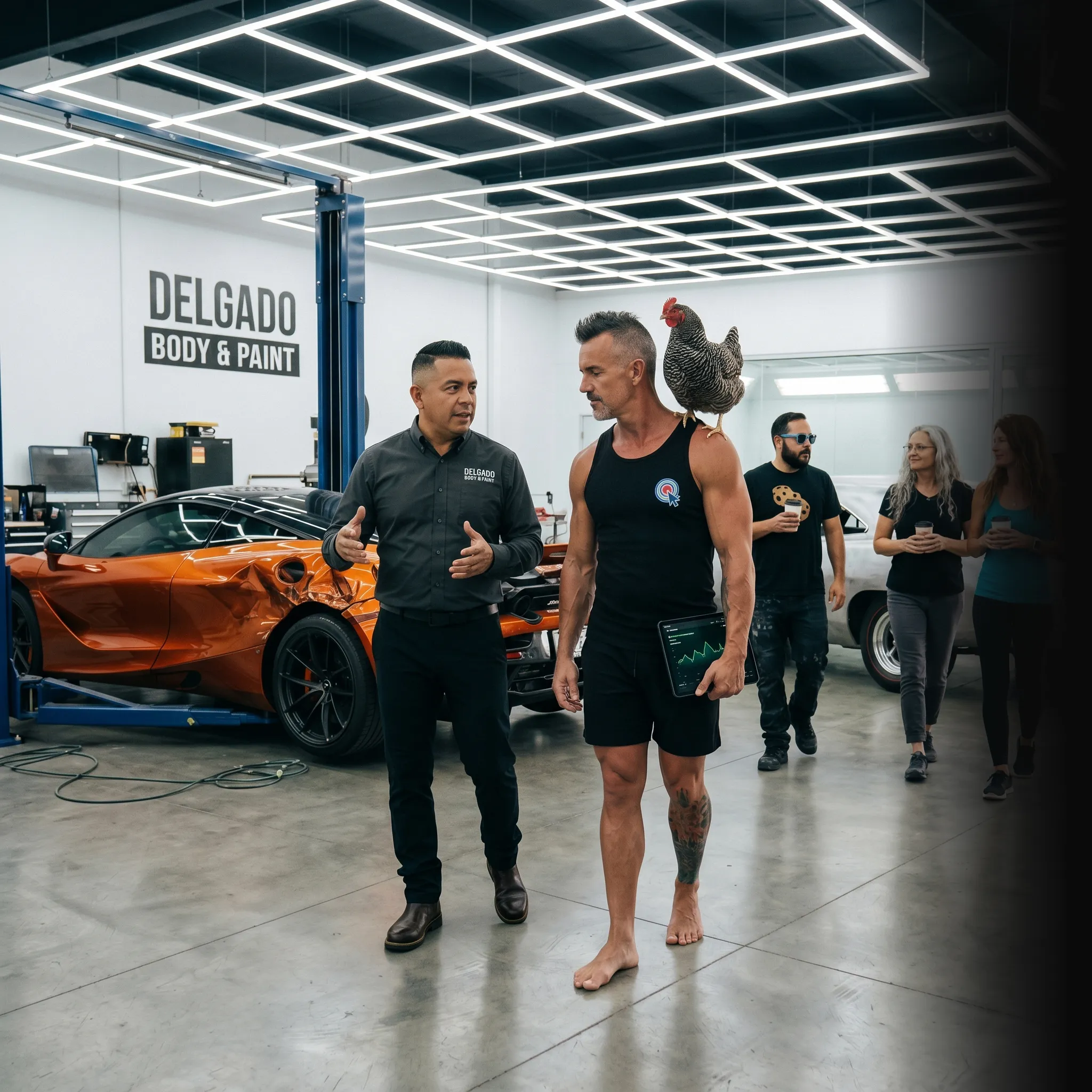 First Coast auto body owner on tailgate with analytics — SEO and AI search for auto body shops