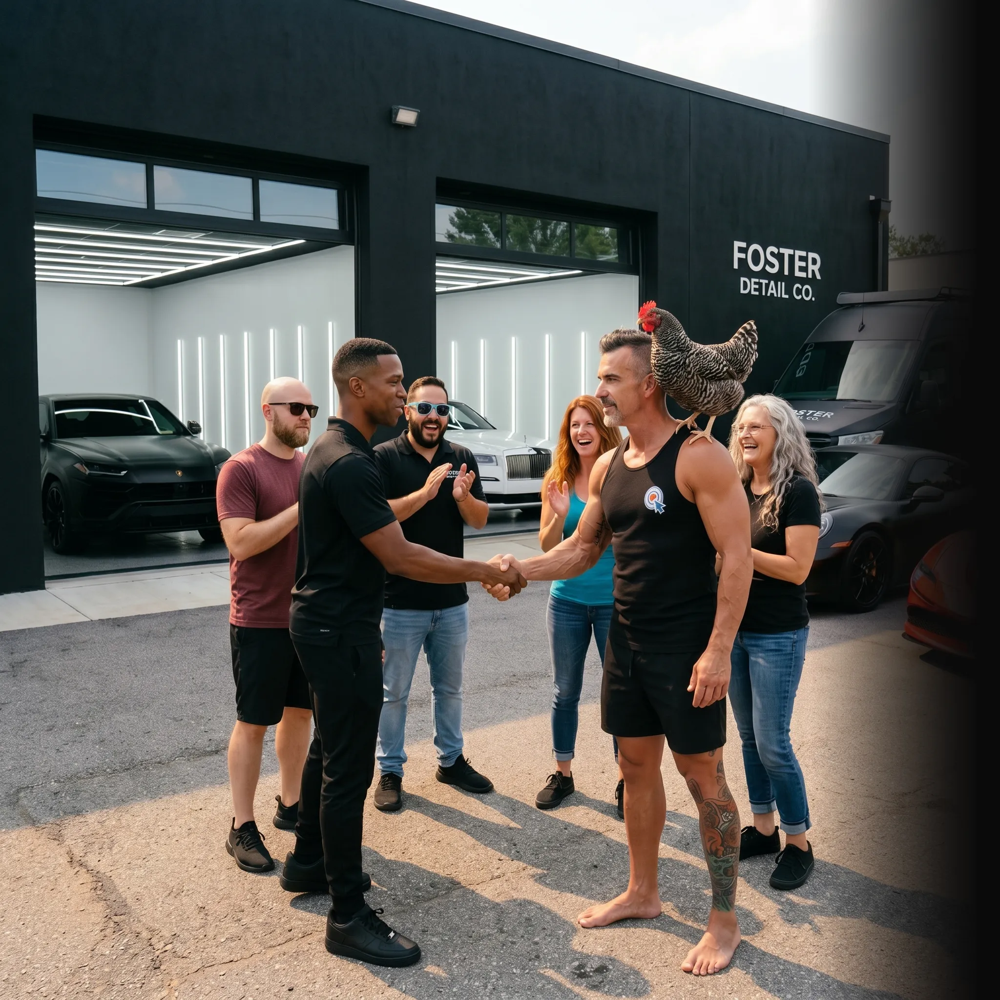 First Coast auto detailing crew selfie at sunset — social media for auto detailers