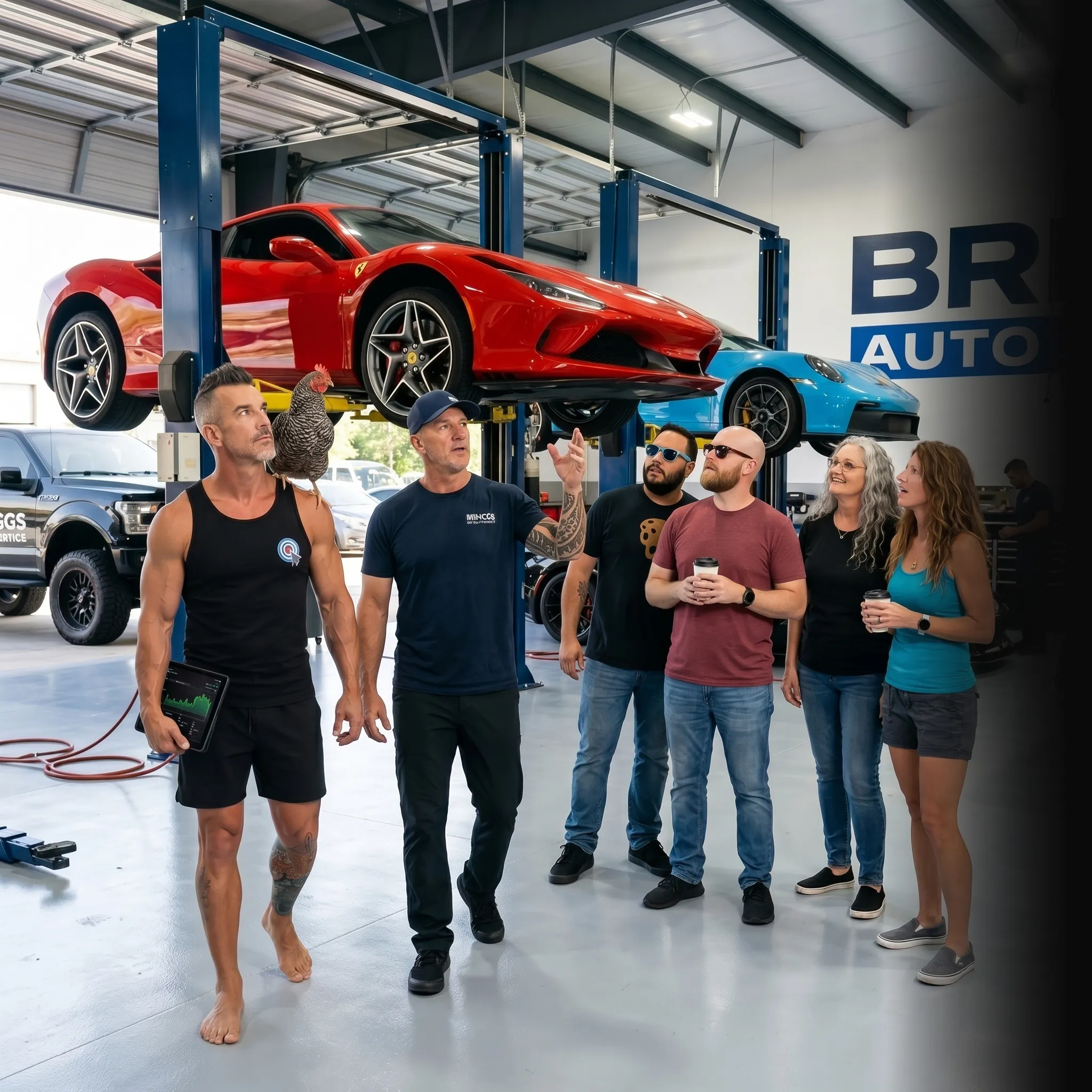First Coast auto repair owner on tailgate with analytics — SEO and AI search for auto mechanics