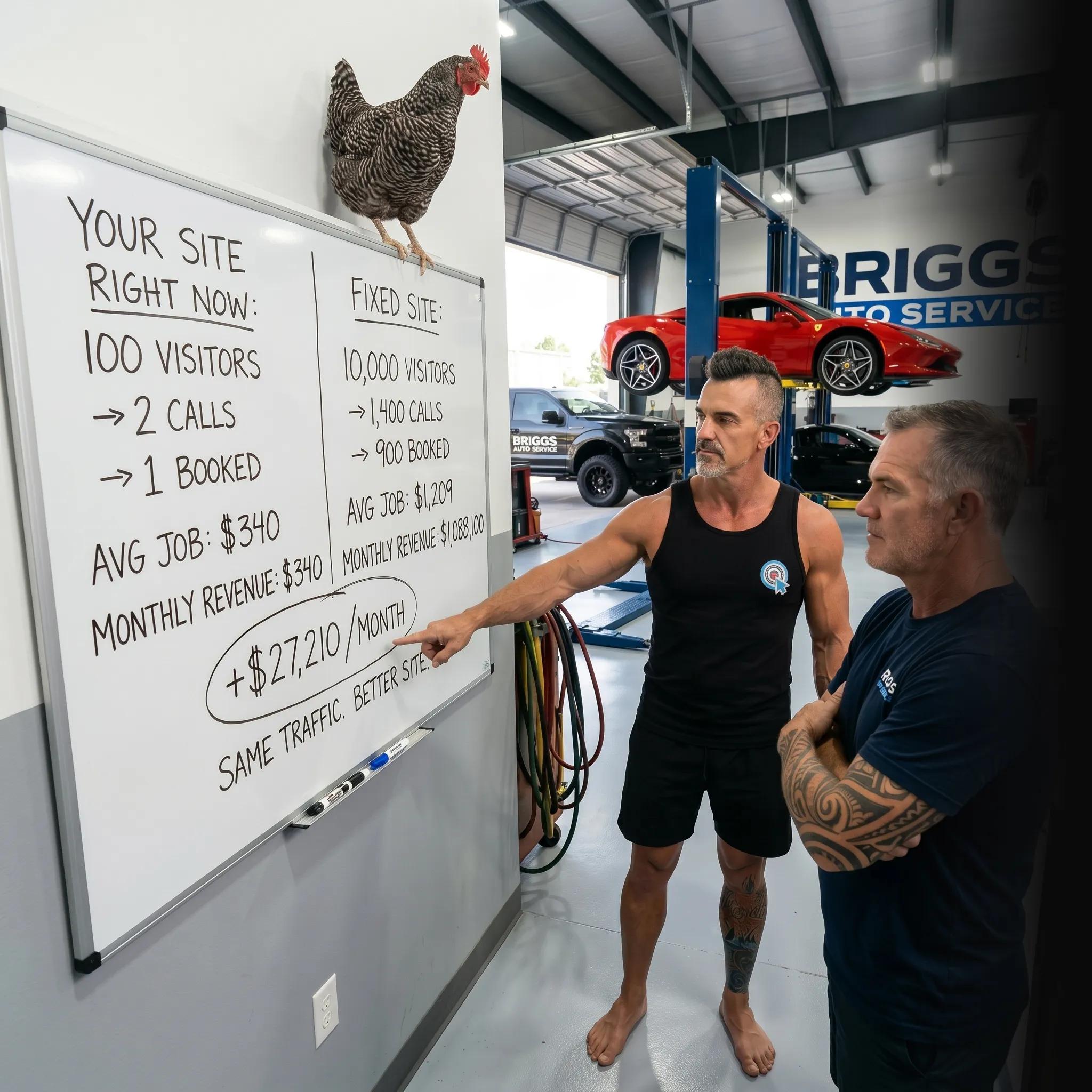 First Coast auto repair partners walking the job — website that converts