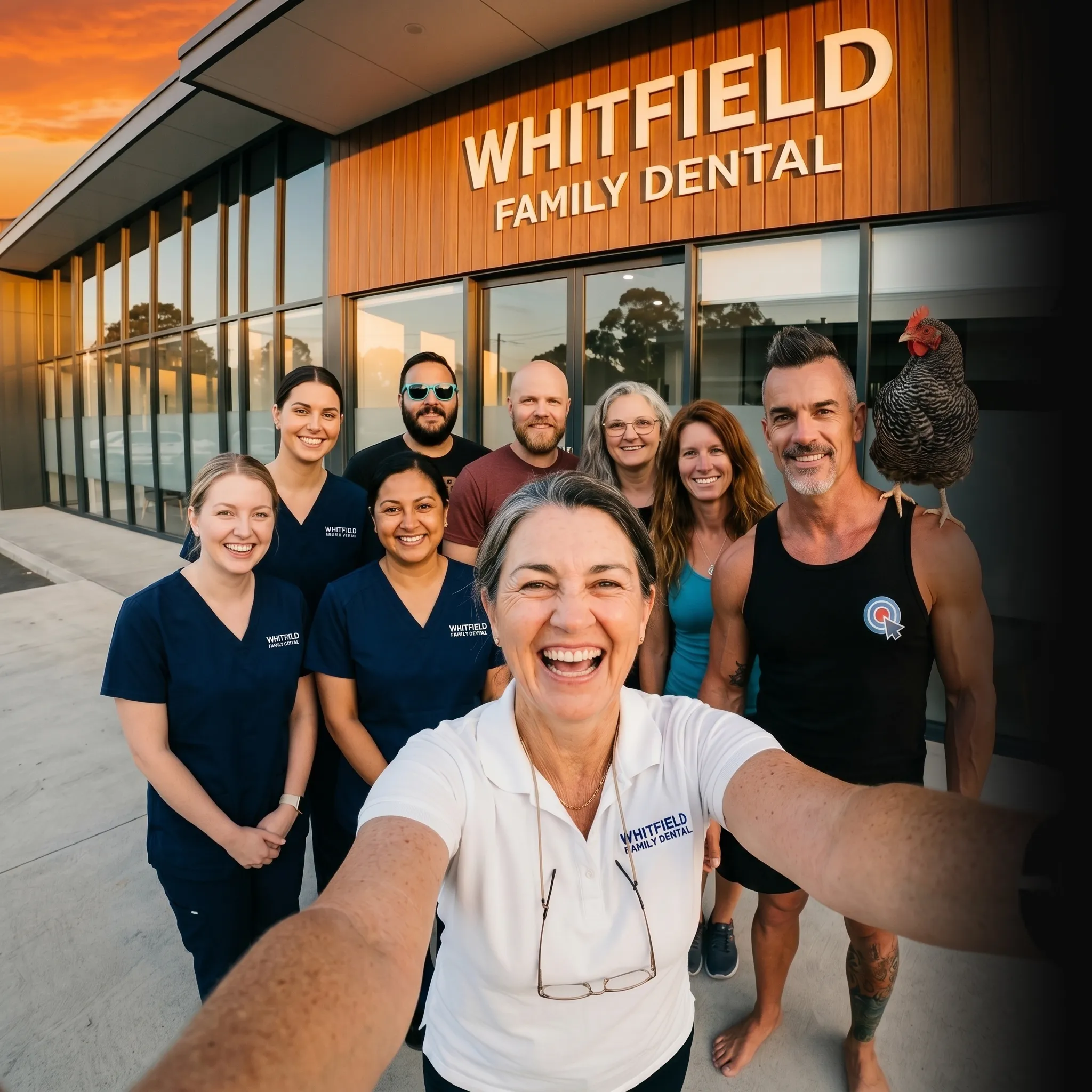 First Coast Dental crew selfie at sunset — social media for dentists
