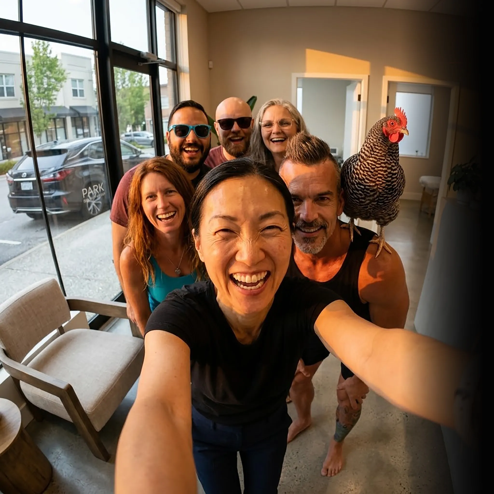 First Coast dermatology crew selfie at sunset — social media for dermatologists