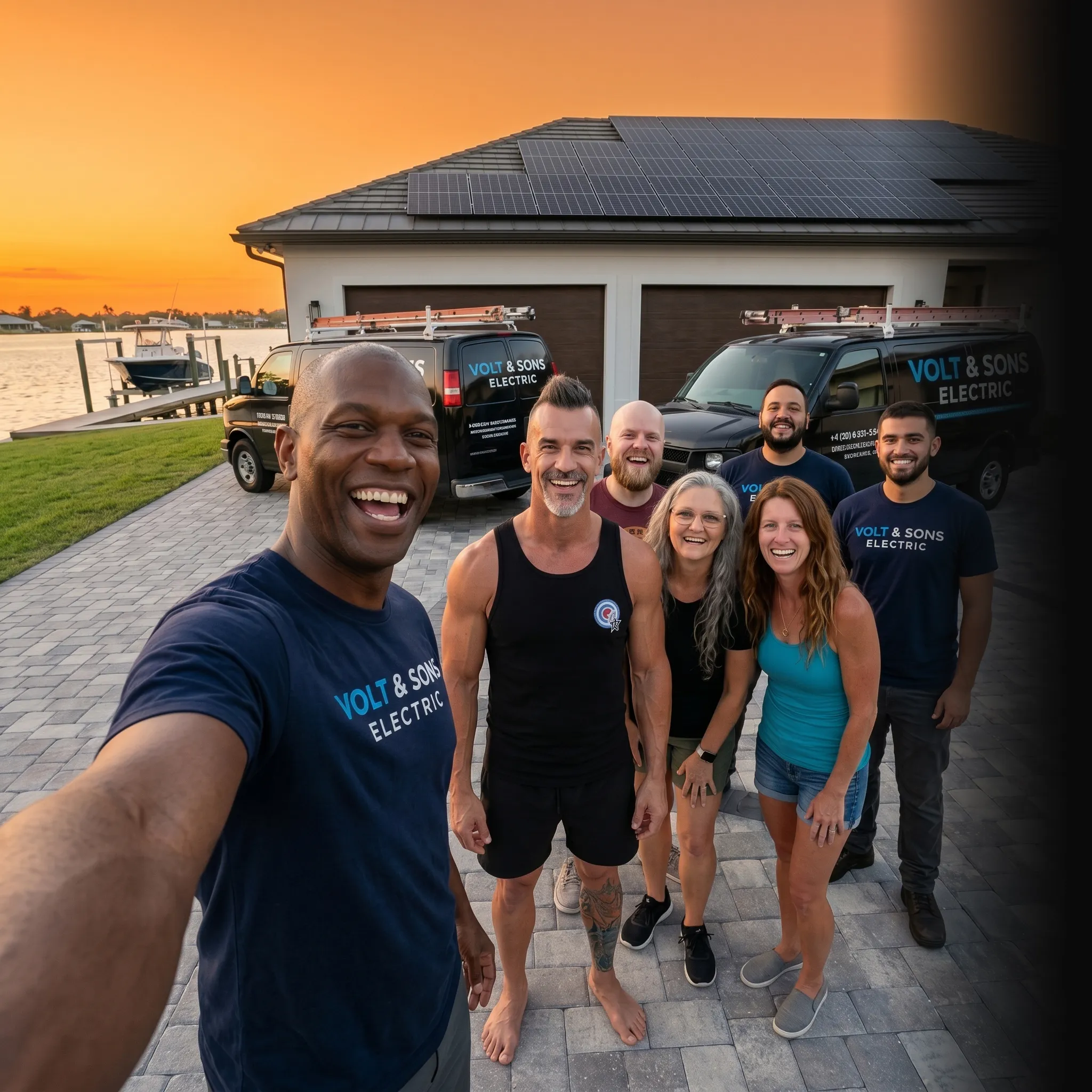 electrical team reviewing campaign data on tablet — Google Ads for electricians