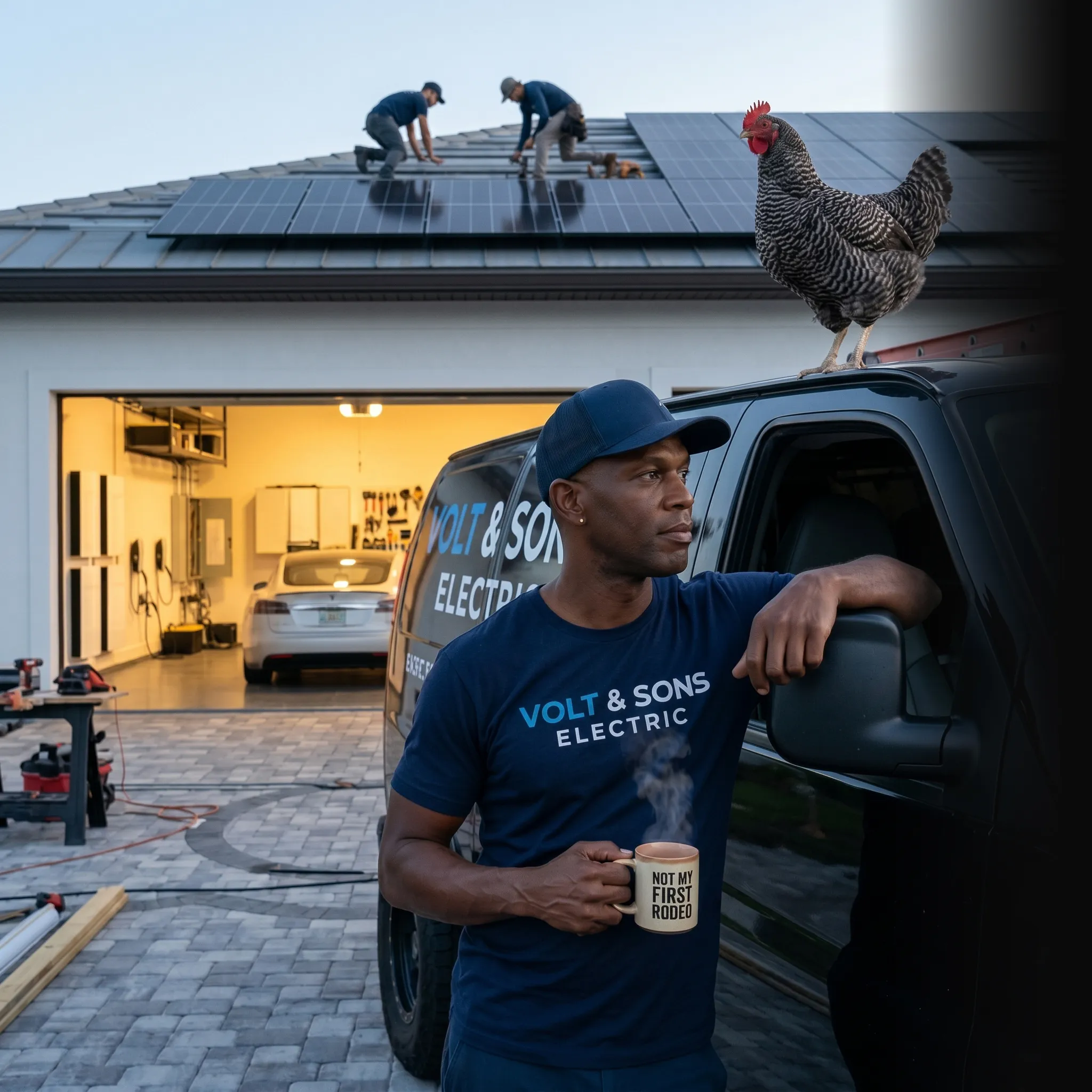 First Coast electrical owner with crew working on roof — electrical marketing services