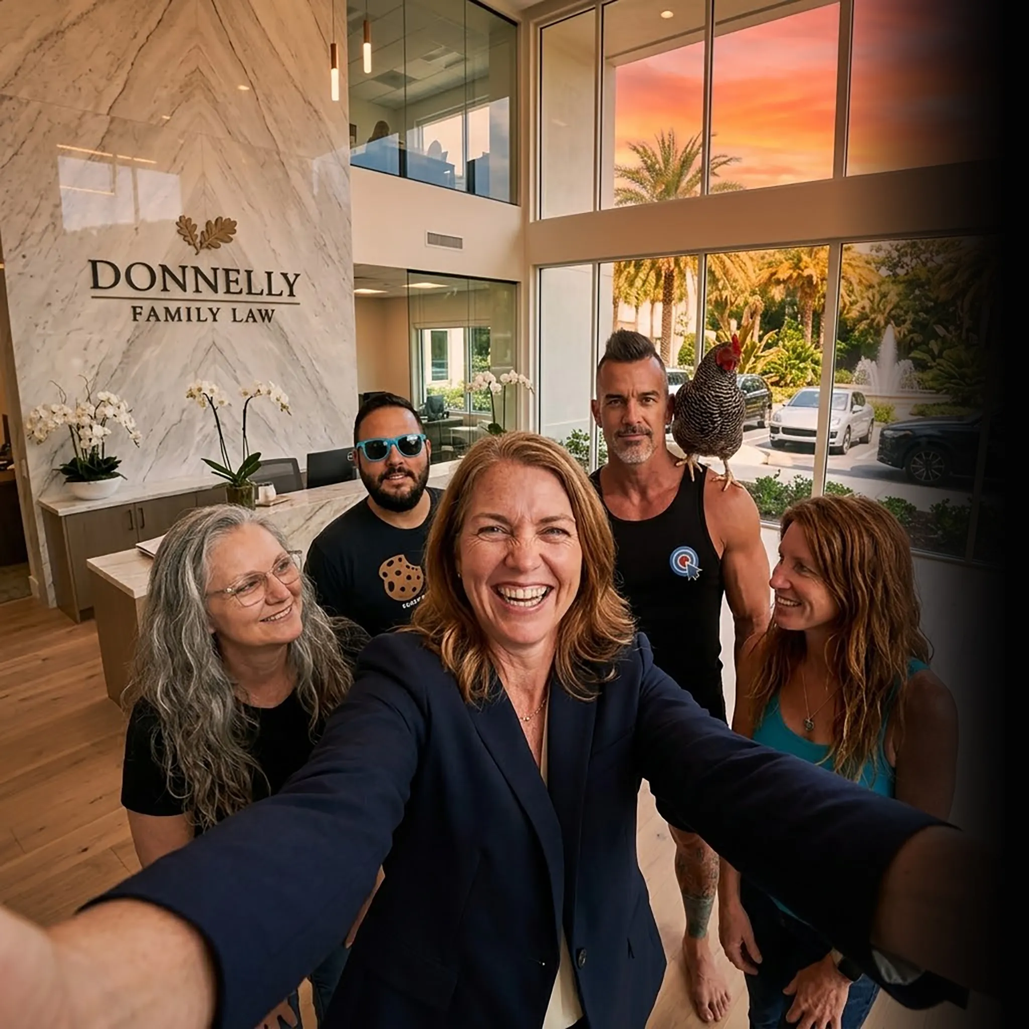 First Coast family law crew selfie at sunset — social media for family lawyers