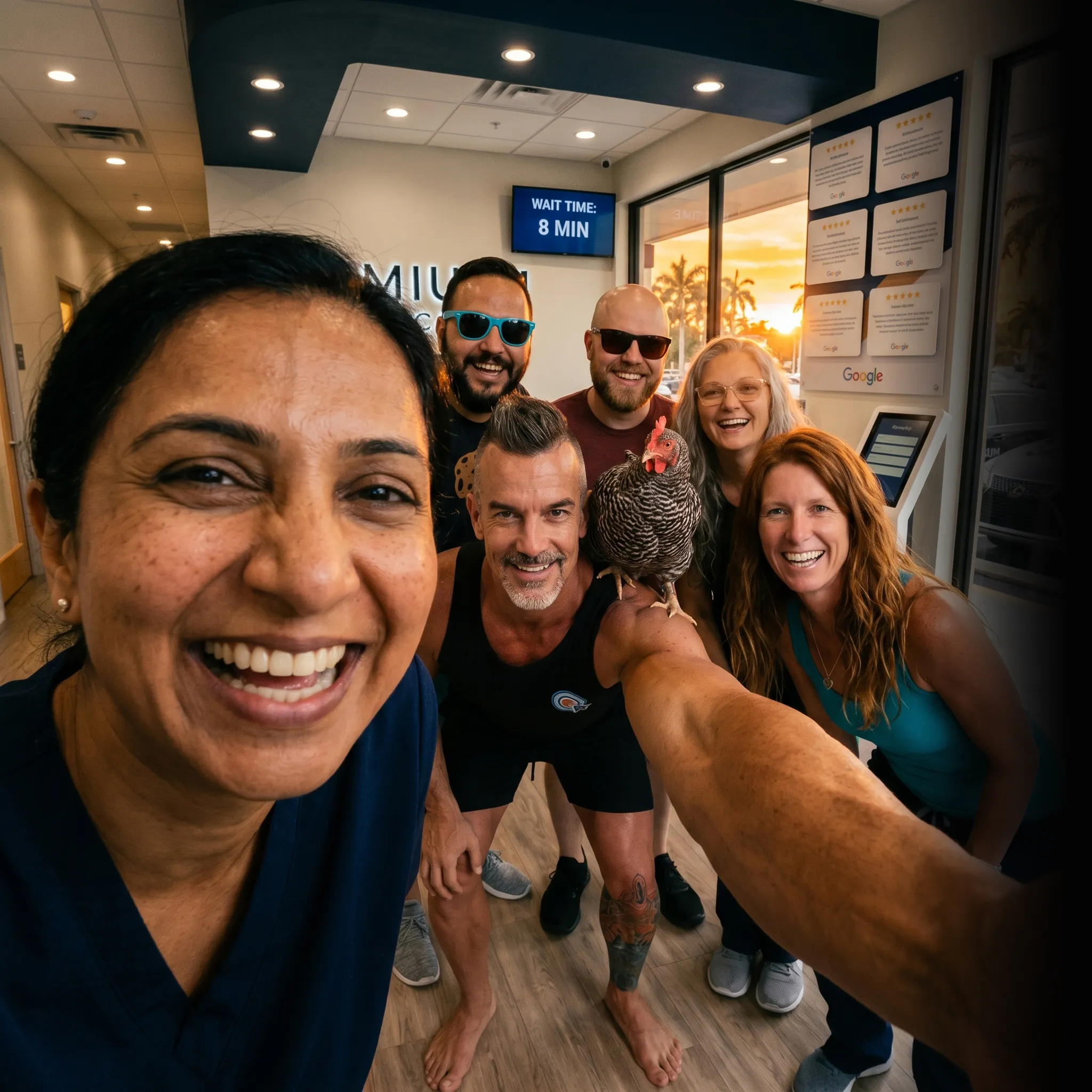 First Coast fertility crew selfie at sunset — social media for fertility clinics