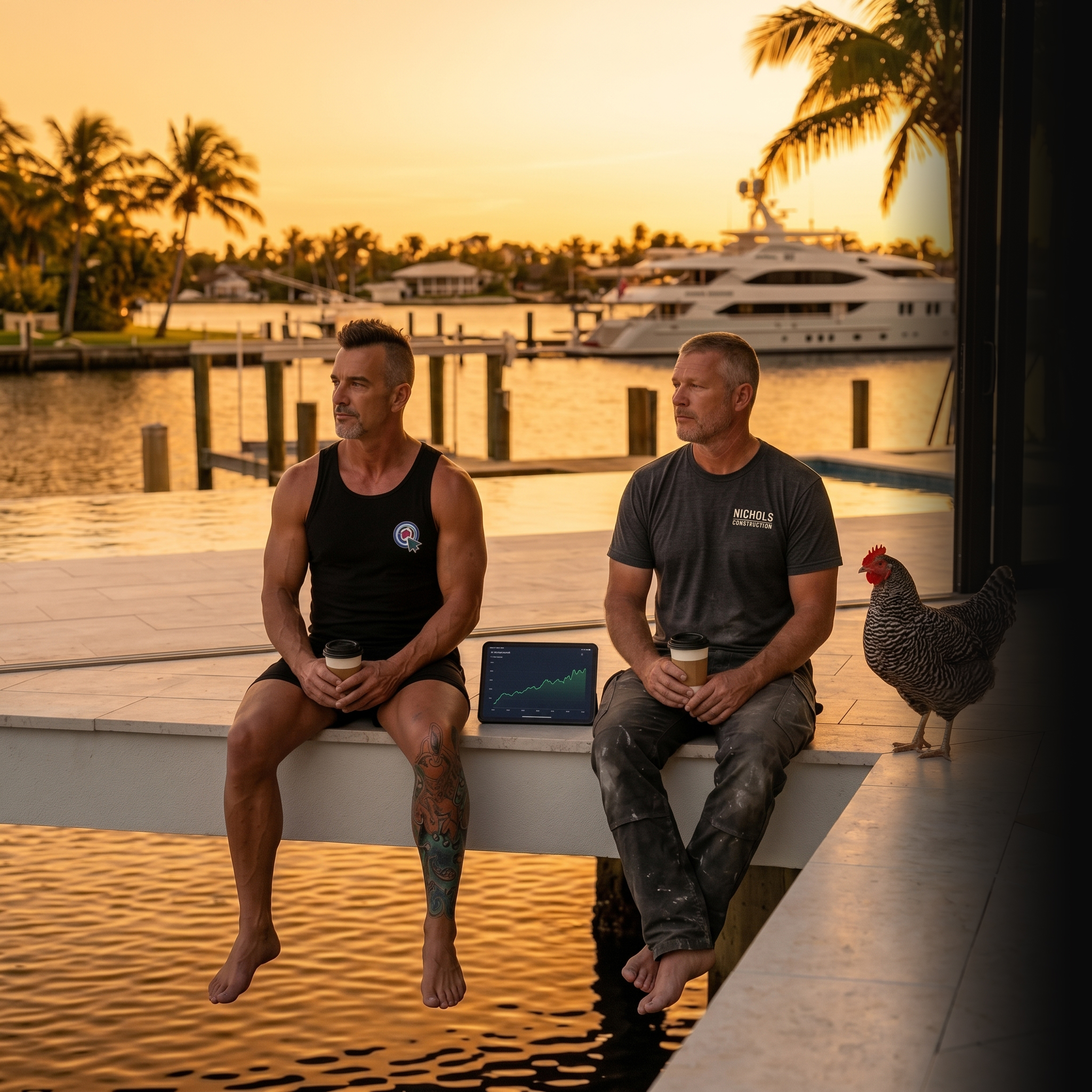 General Contractor partners on tailgate with revenue dashboard — one unified marketing system