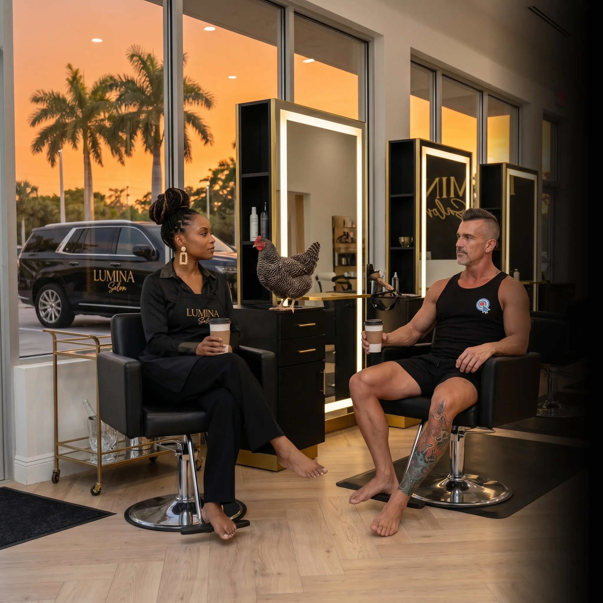 hair salon partners on tailgate with revenue dashboard — one unified marketing system