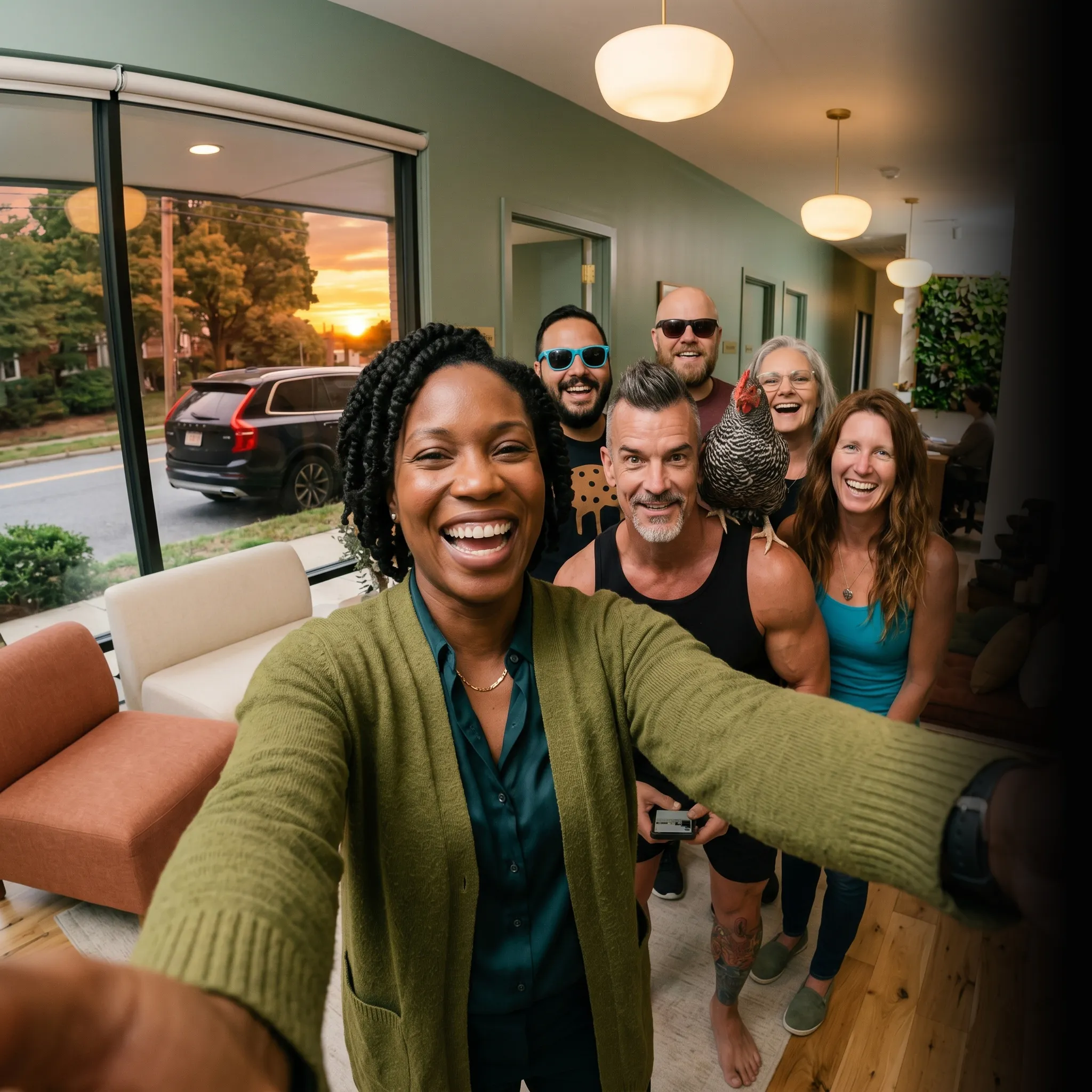 First Coast mental health crew selfie at sunset — social media for therapists