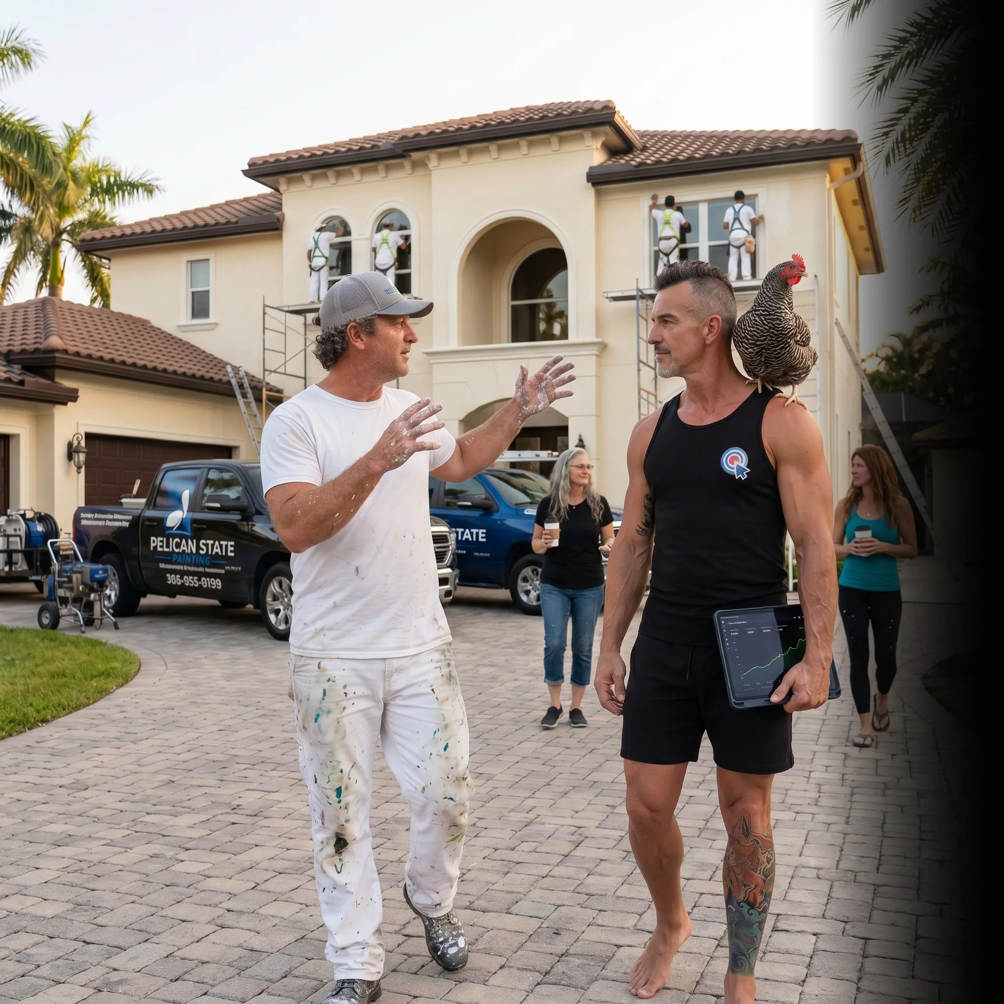 First Coast painting owner on tailgate with analytics — SEO and AI search for painters