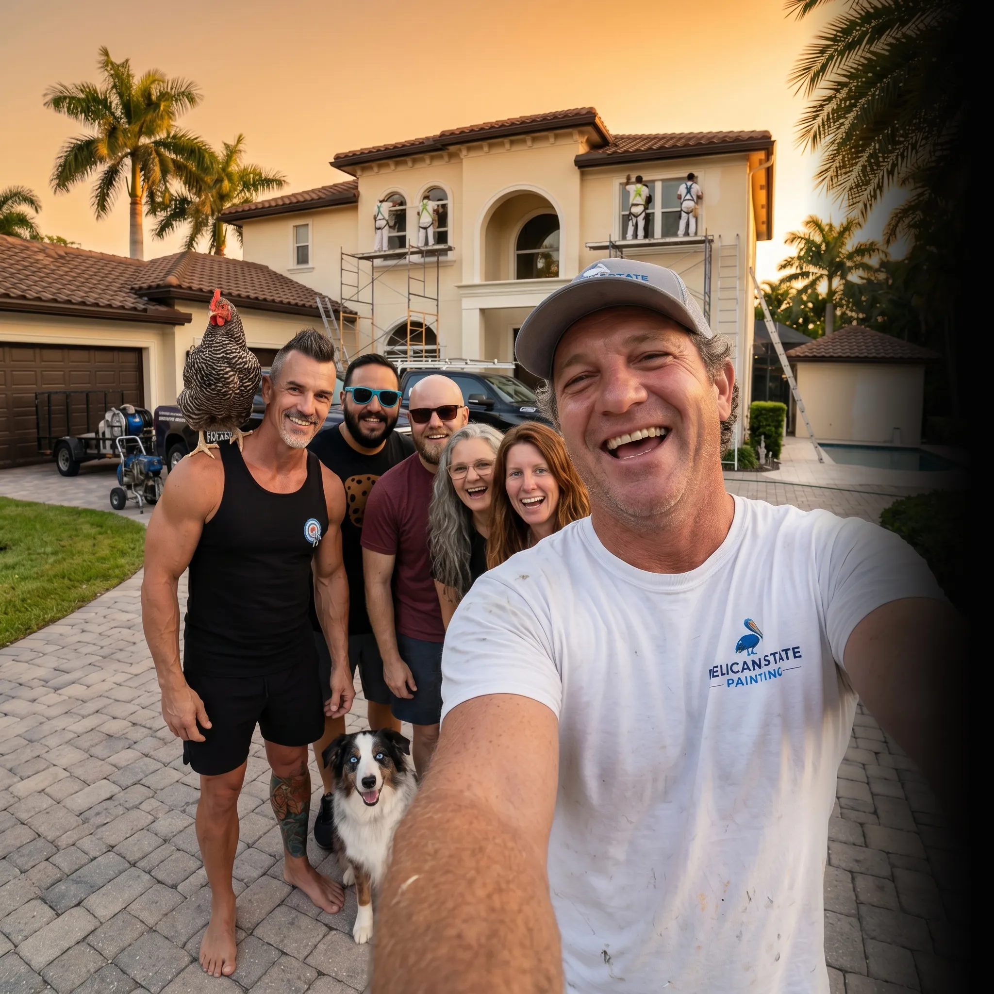 First Coast painting crew selfie at sunset — social media for painters