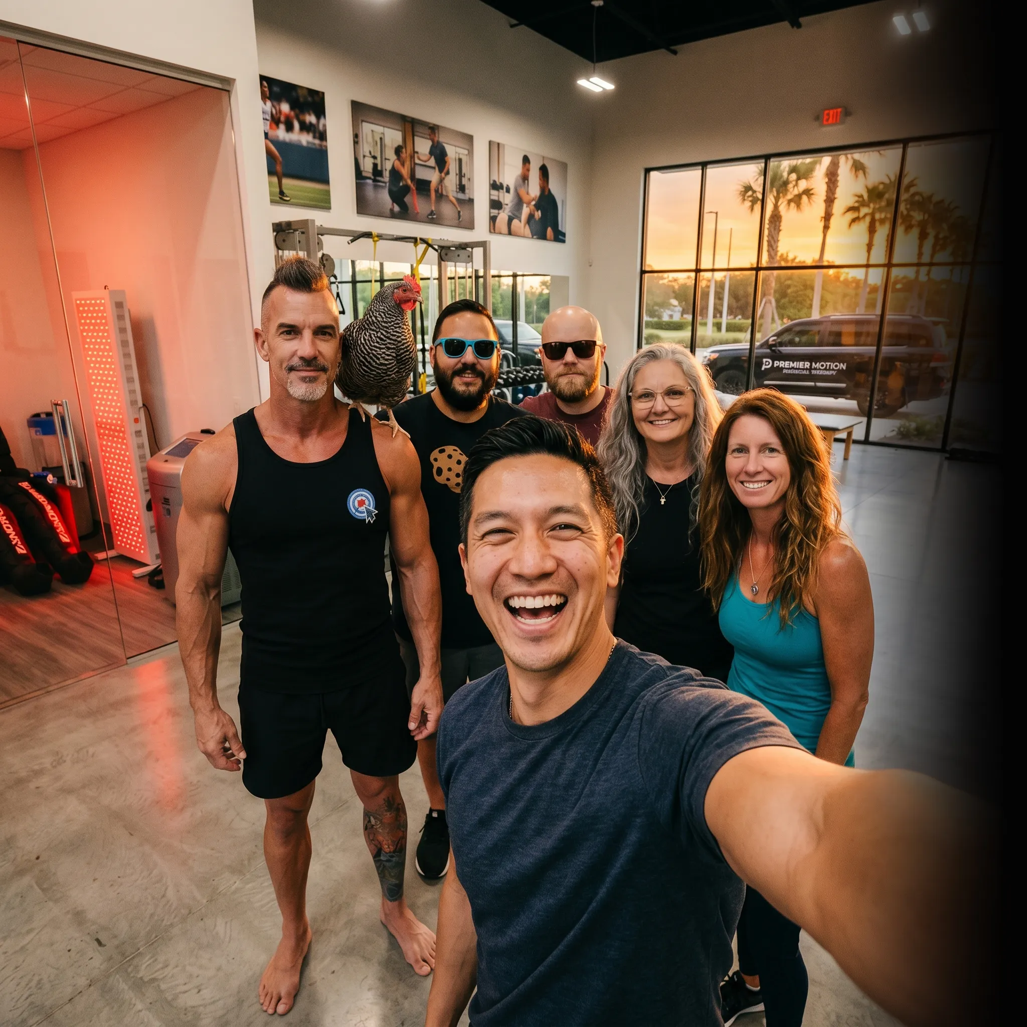 First Coast physical therapy crew selfie at sunset — social media for physical therapists