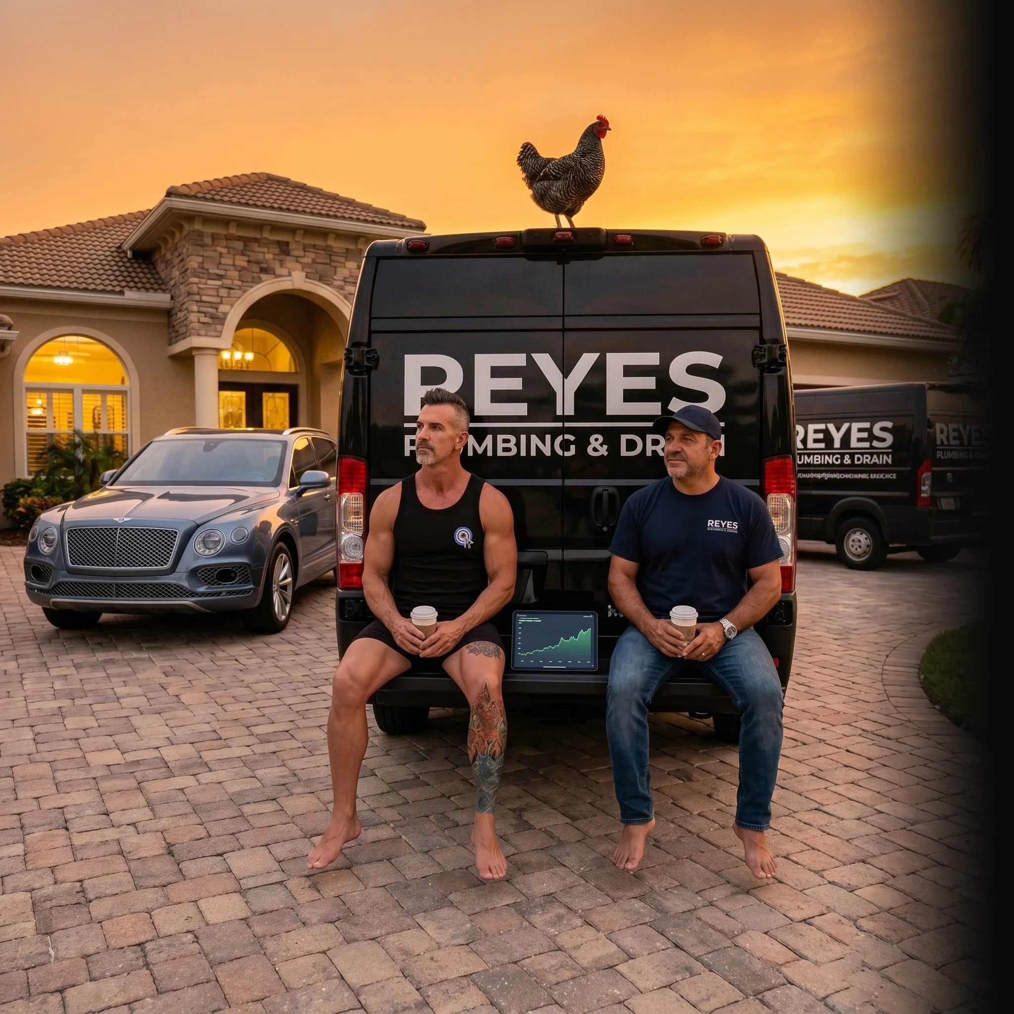 plumbing partners on tailgate with revenue dashboard — one unified marketing system