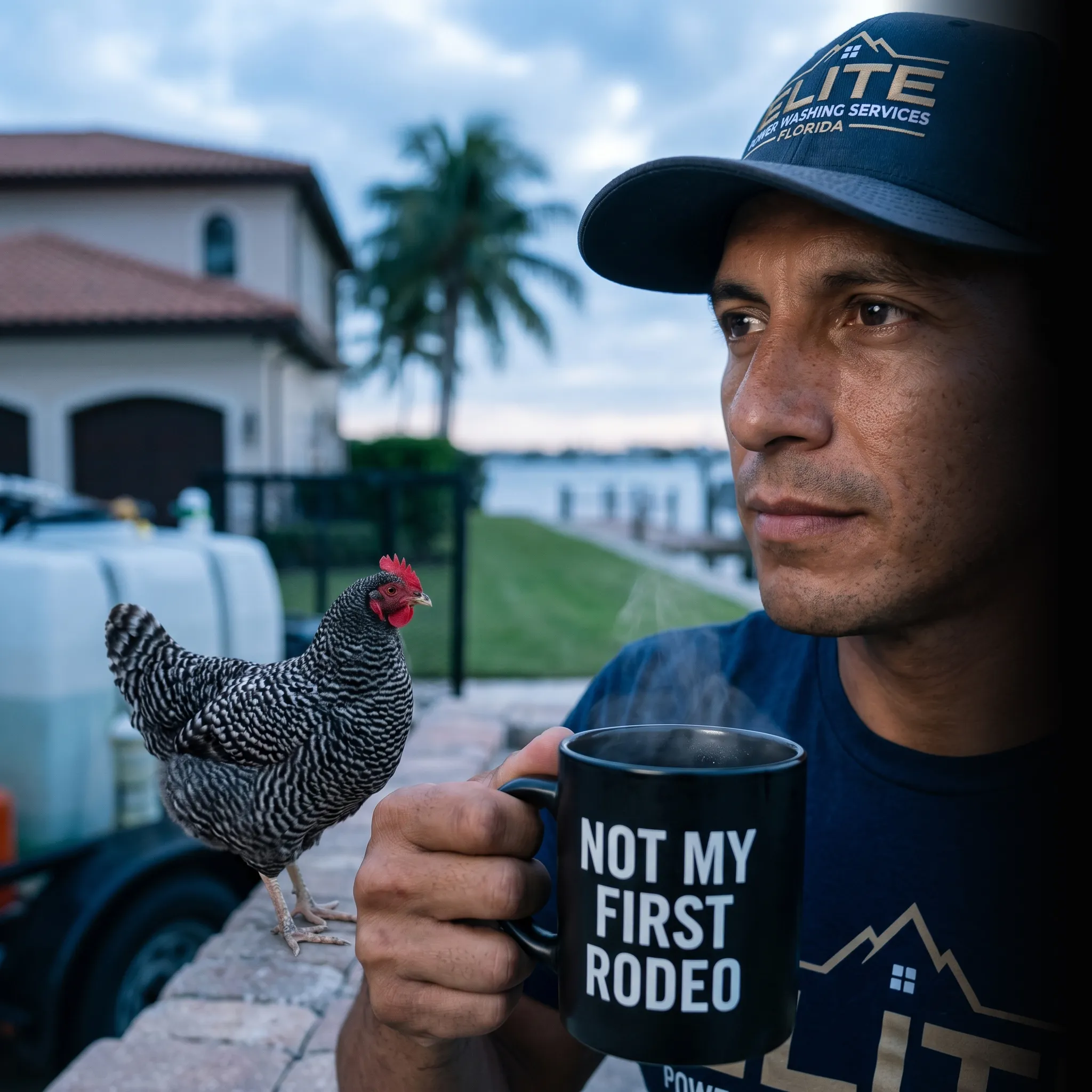First Coast power washing owner with crew working on roof — power washing marketing services