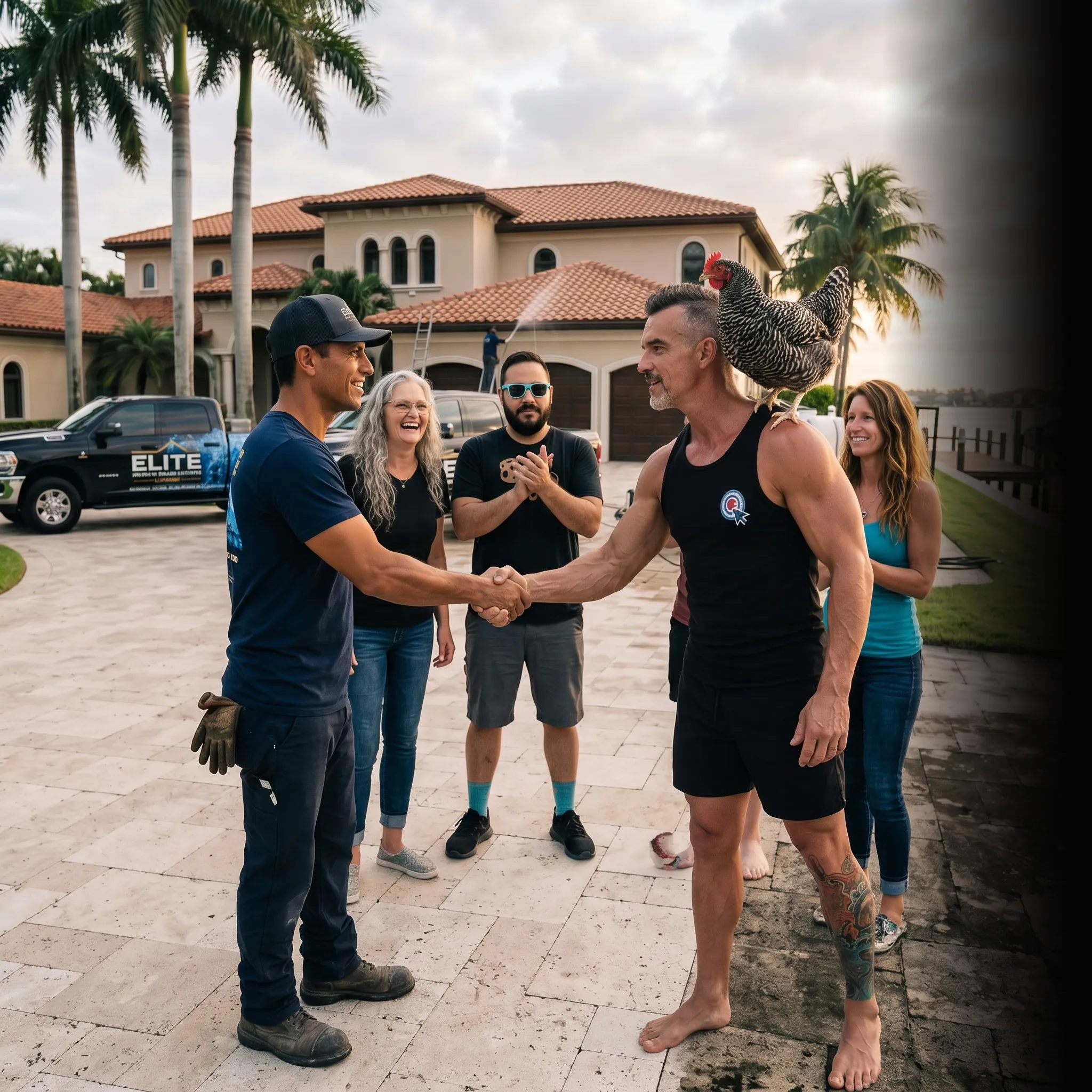 power washing team reviewing campaign data on tablet — Google Ads for power washing companies