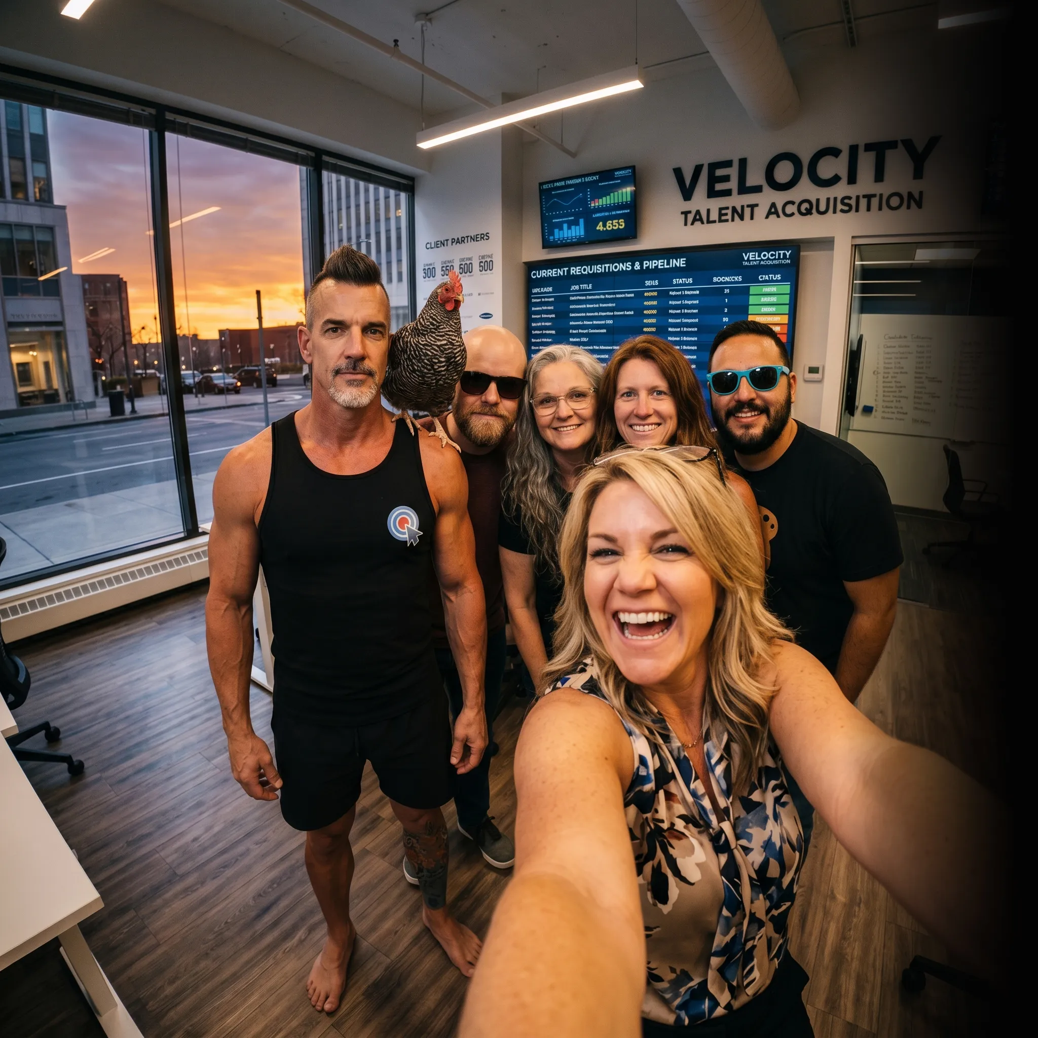 First Coast staffing crew selfie at sunset — social media for staffing agencies