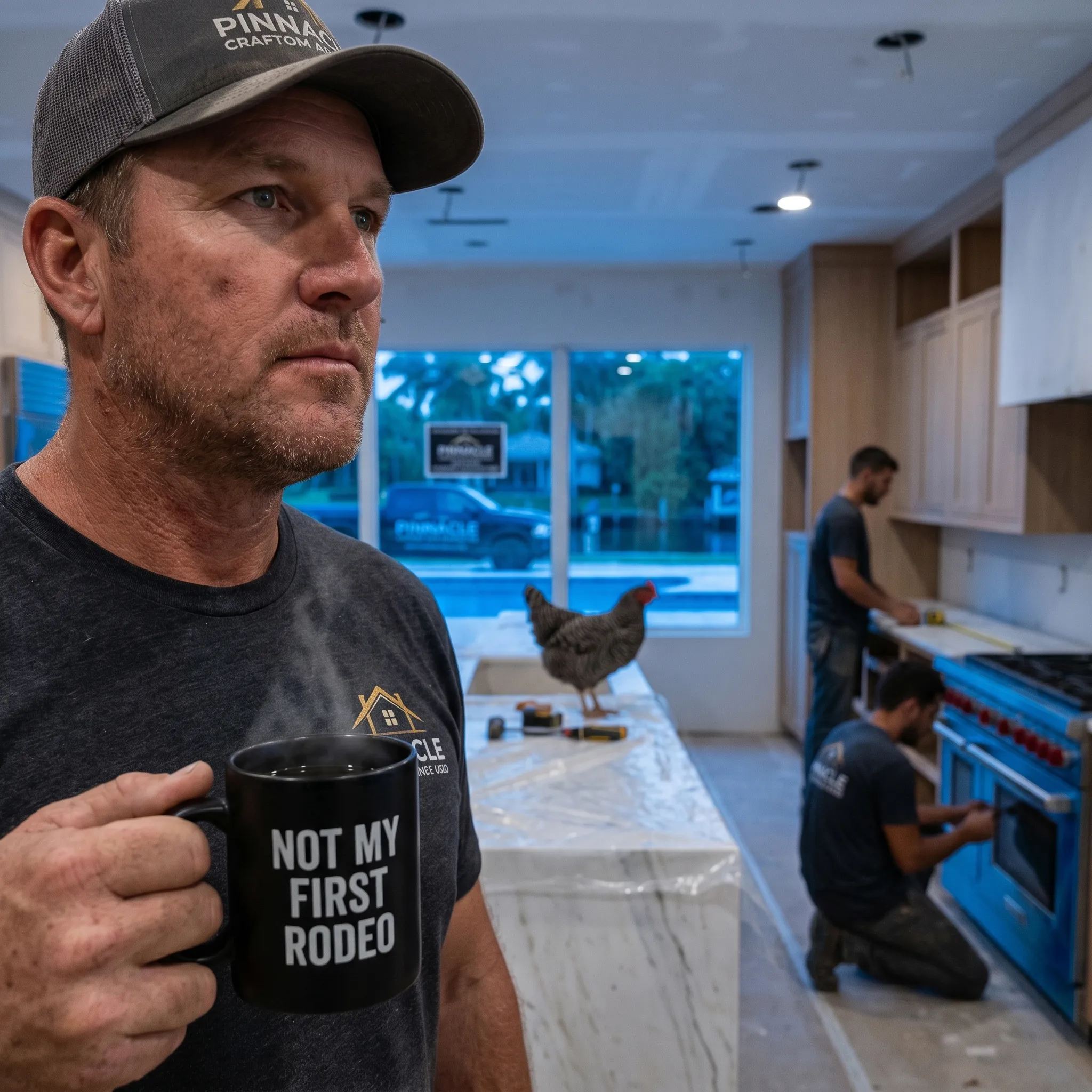 First Coast remodeling owner with crew working on roof — remodeling marketing services