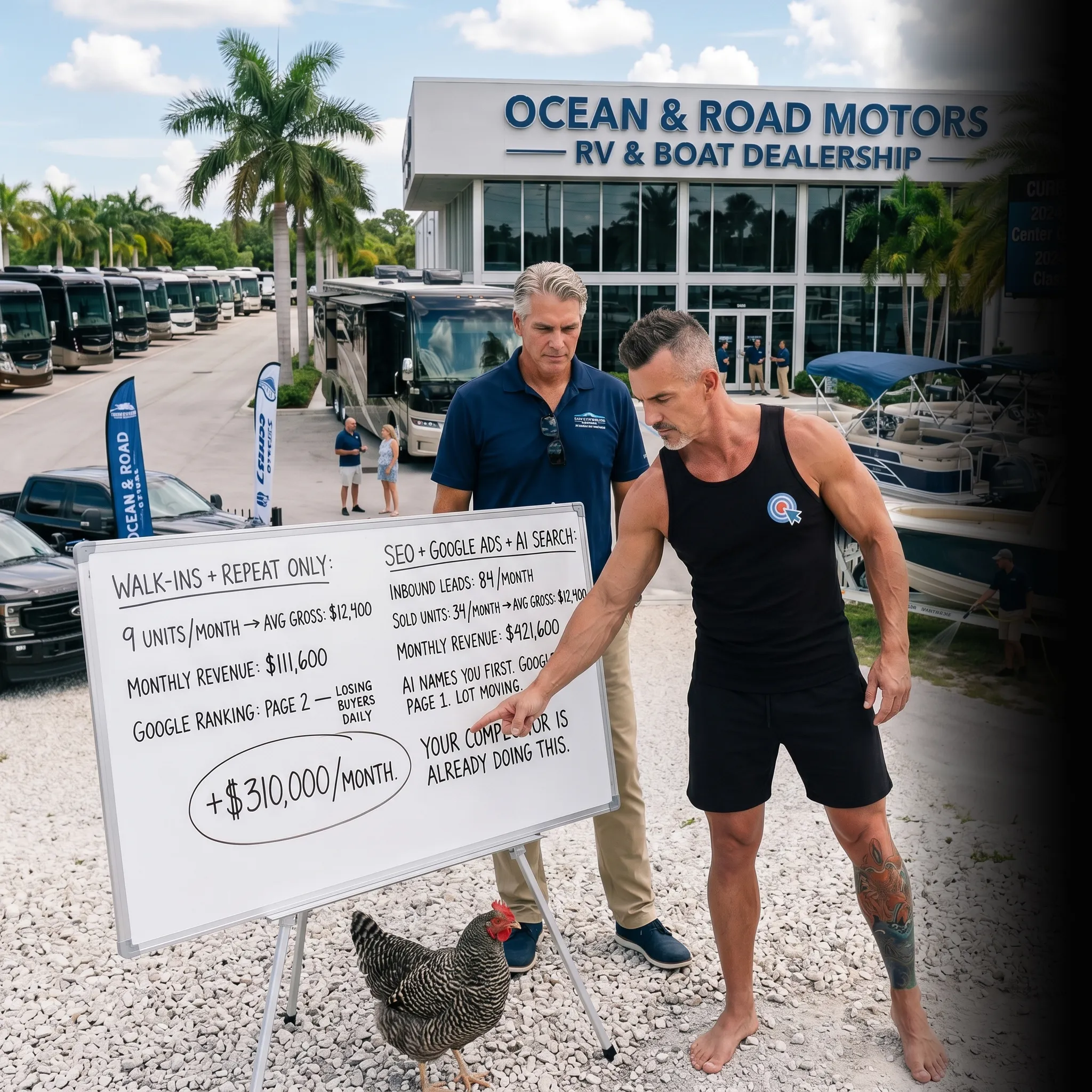 First Coast RV and boat dealership owner in truck ready to go — your phone should ring more