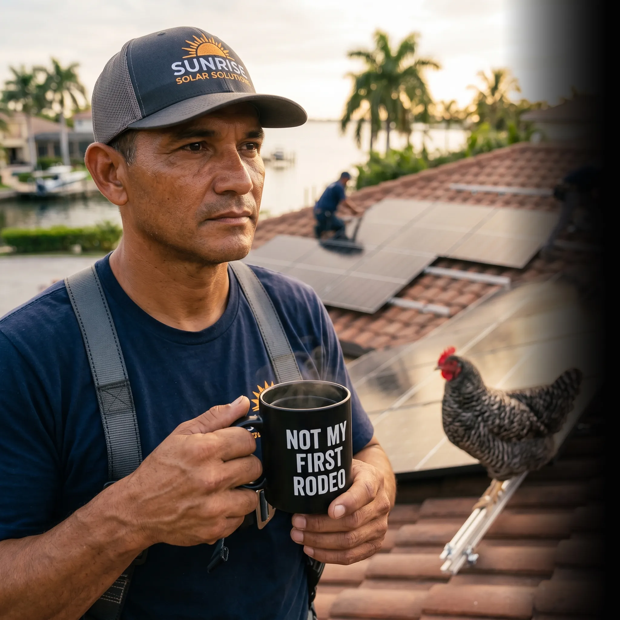 First Coast solar installation owner with crew working on roof — solar installation marketing services