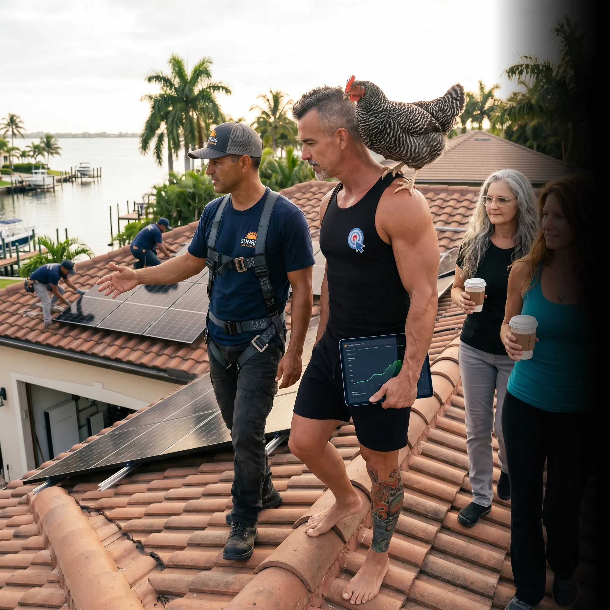 First Coast solar installation owner on tailgate with analytics — SEO and AI search for solar installers
