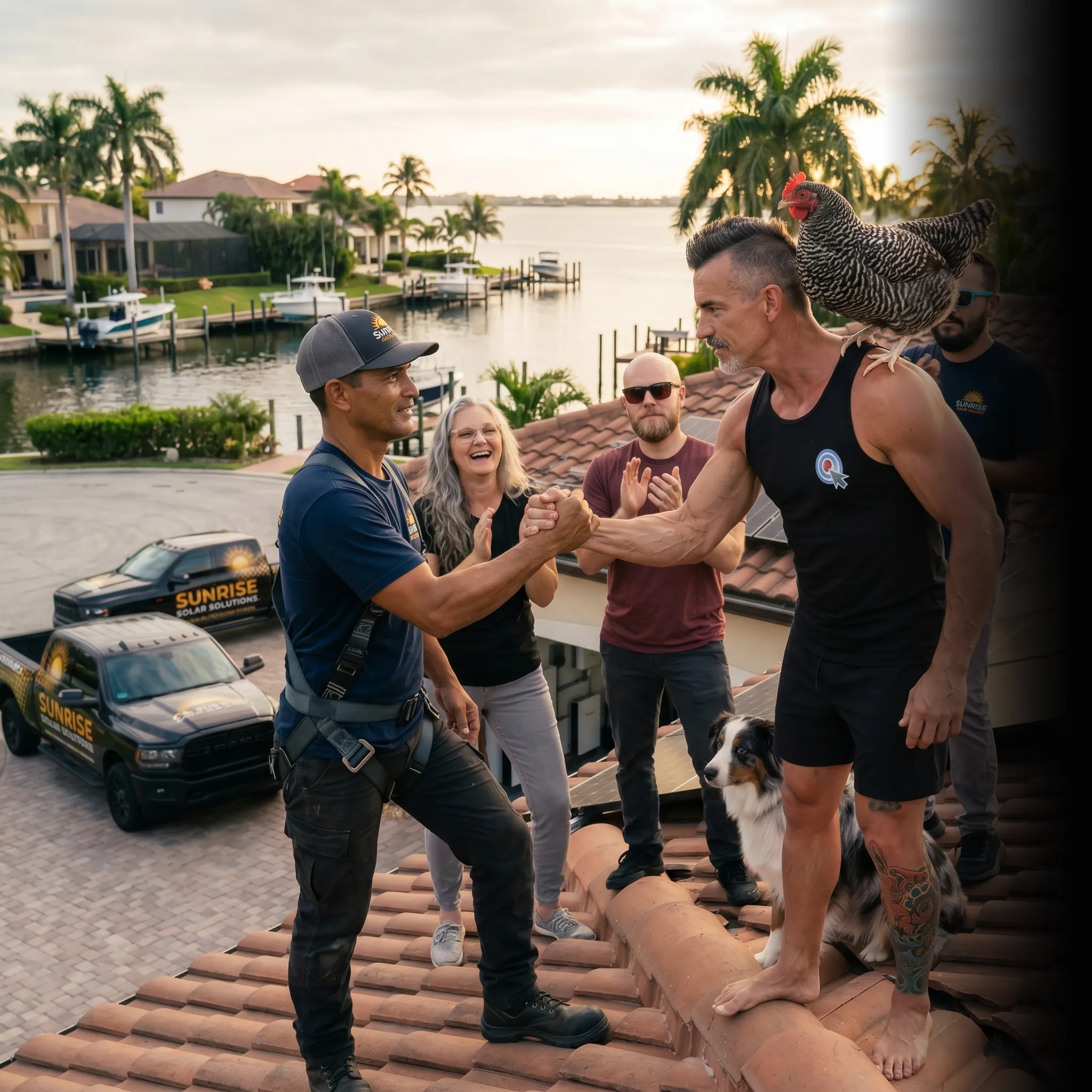 solar installation team reviewing campaign data on tablet — Google Ads for solar installers