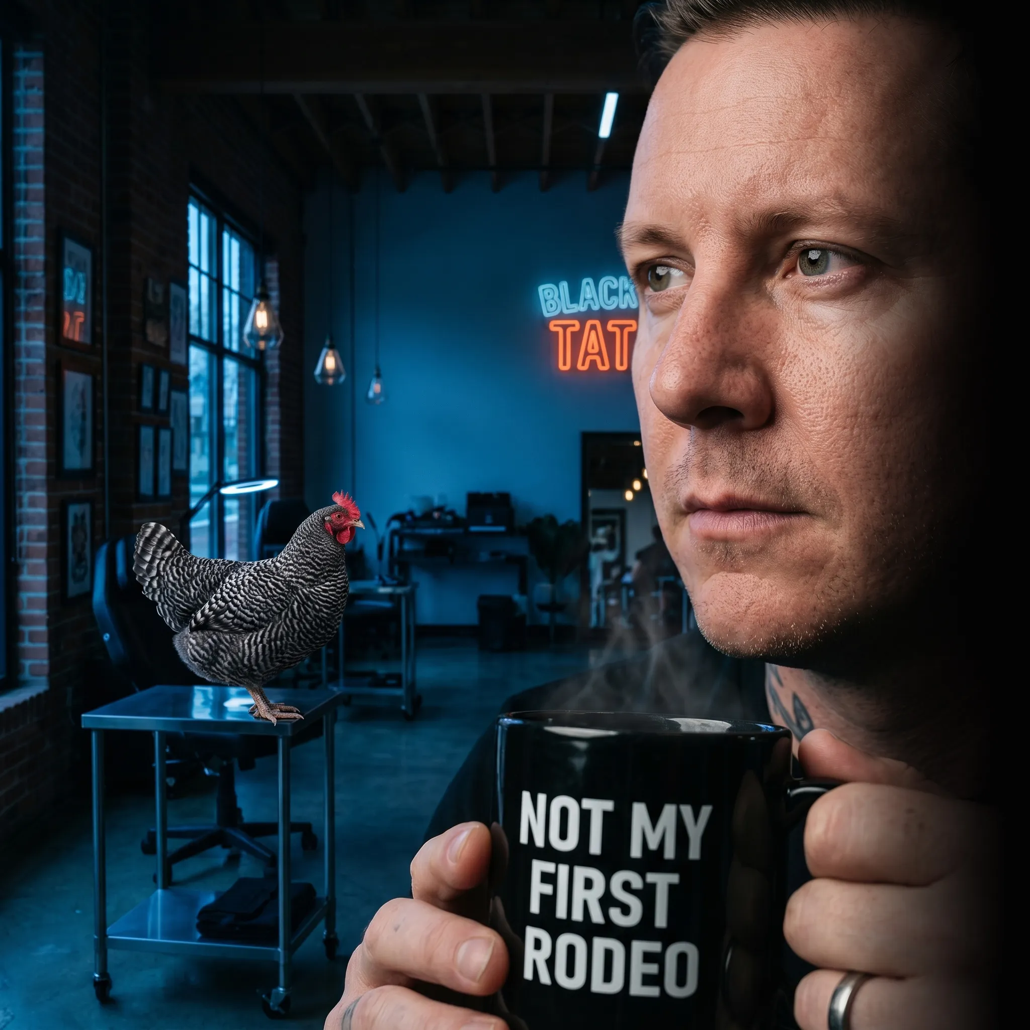 First Coast tattoo shop owner with crew working on roof — tattoo shop marketing services