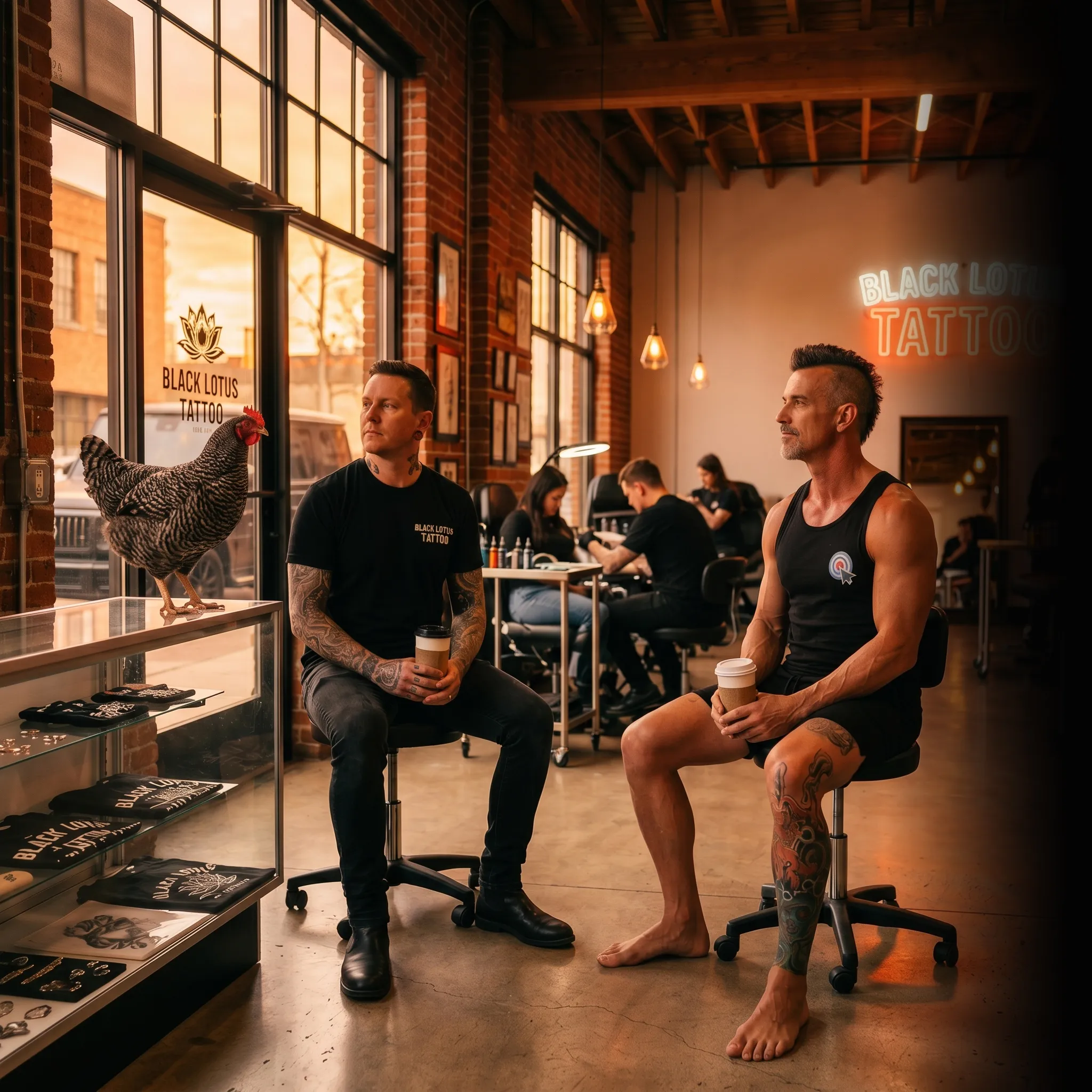 tattoo shop partners on tailgate with revenue dashboard — one unified marketing system