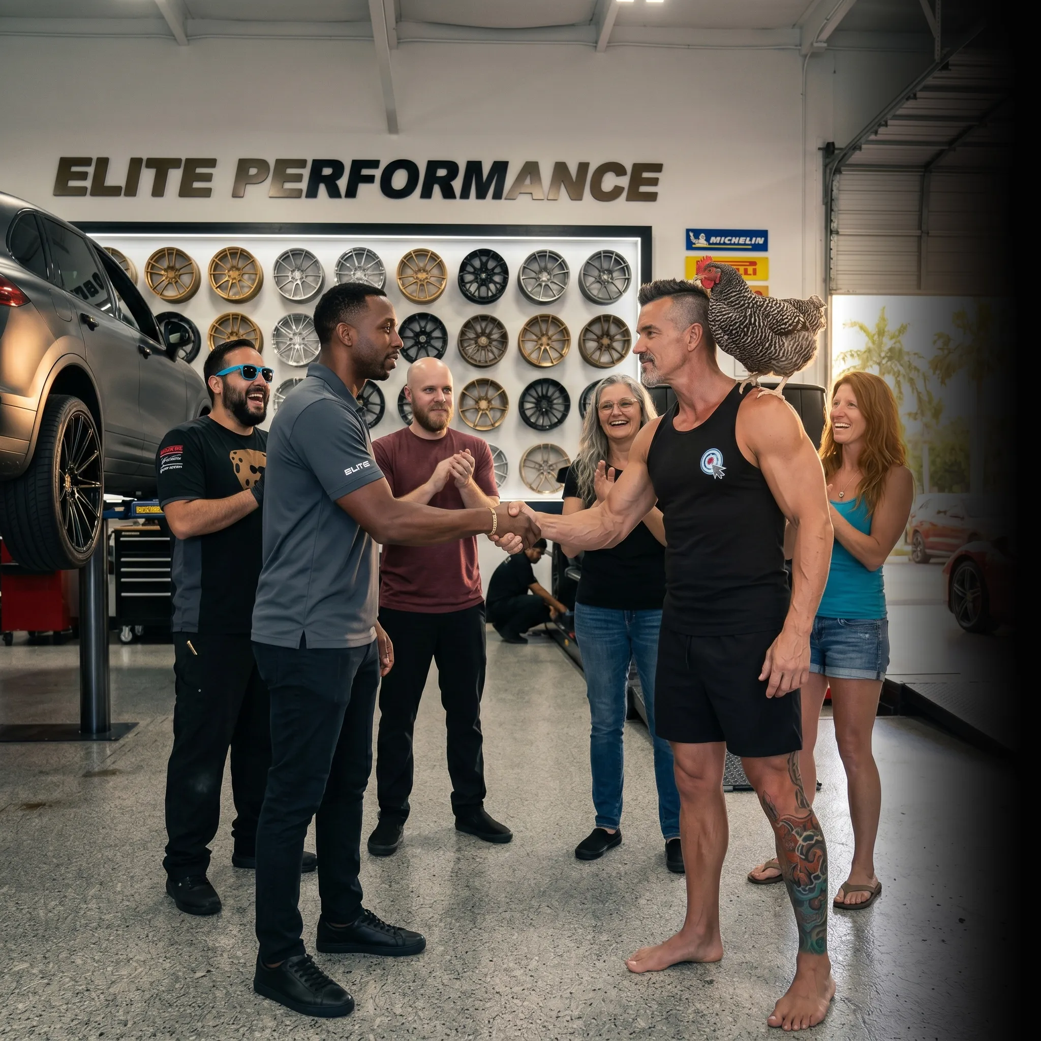 tire and wheel team reviewing campaign data on tablet — Google Ads for tire shops