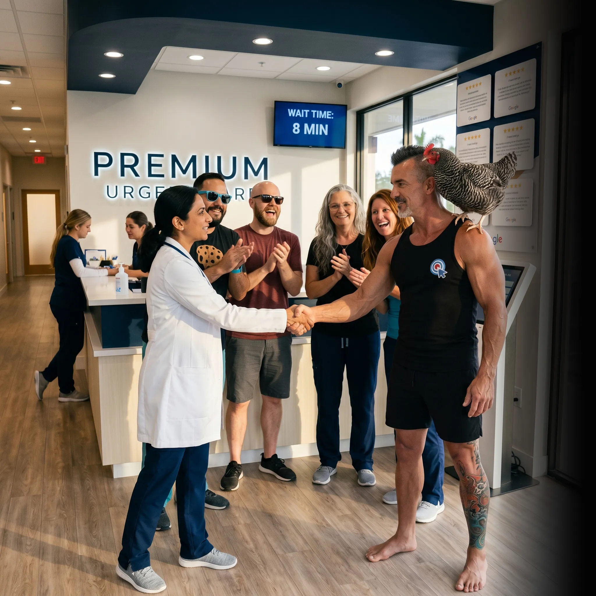 urgent care team reviewing campaign data on tablet — Google Ads for urgent care clinics