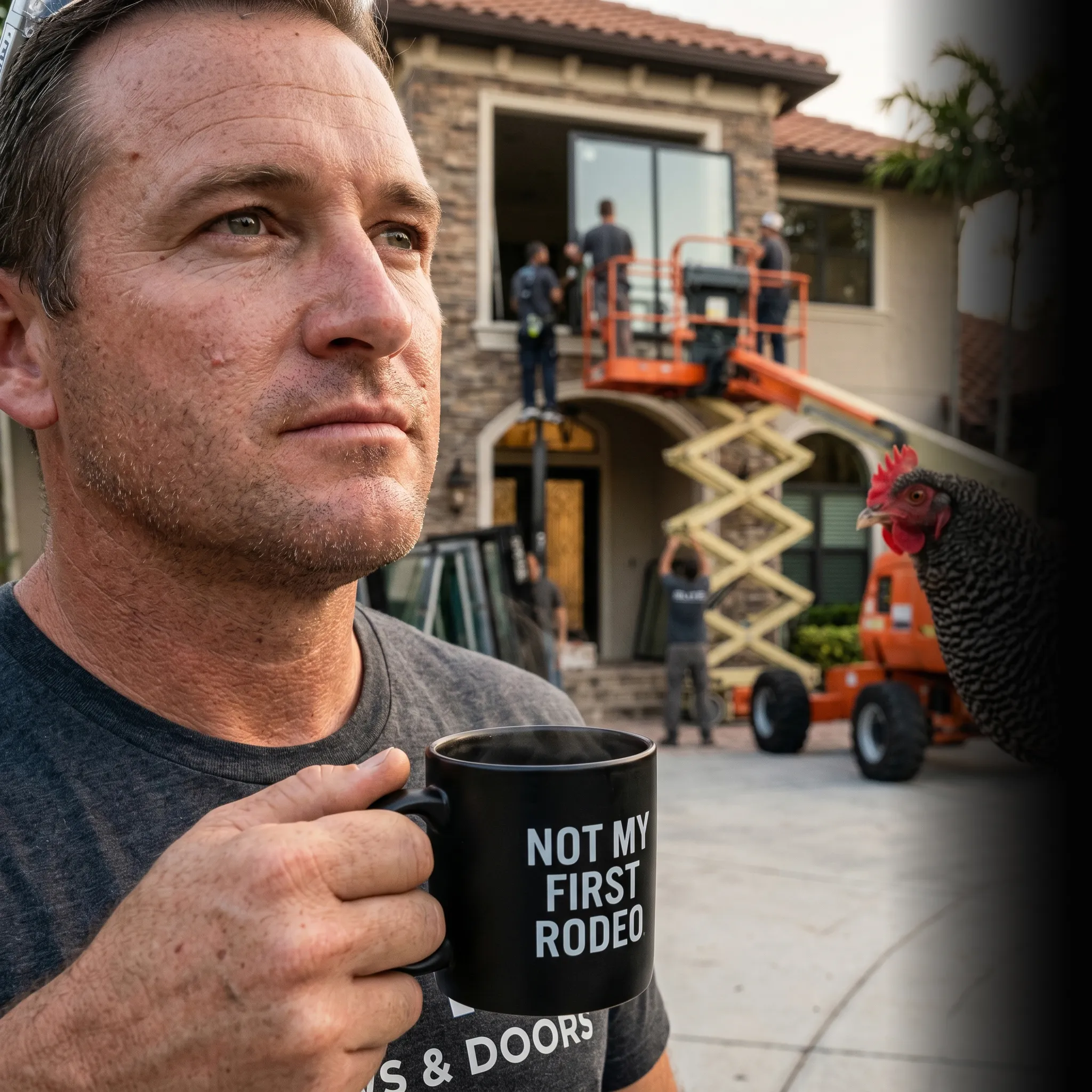 First Coast window installation owner with crew working on roof — window installation marketing services