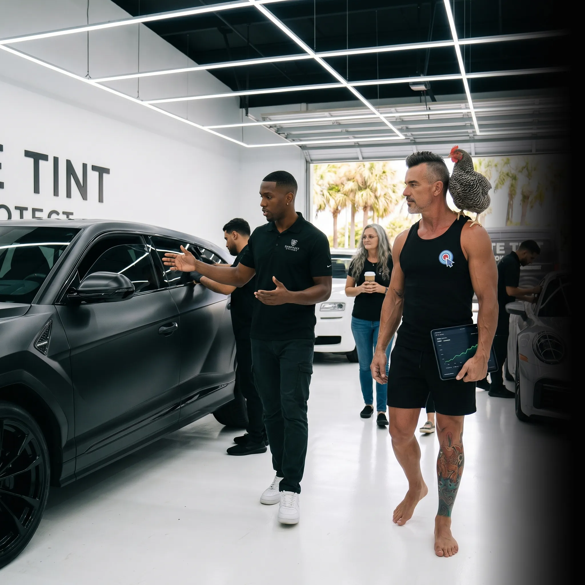 First Coast window tinting owner on tailgate with analytics — SEO and AI search for window tinters